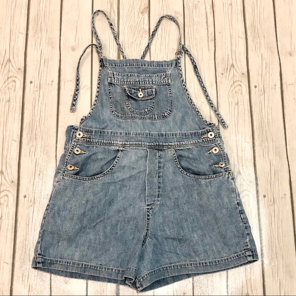 Express Pants - Express 90s Vintage Light Denim Short Overalls